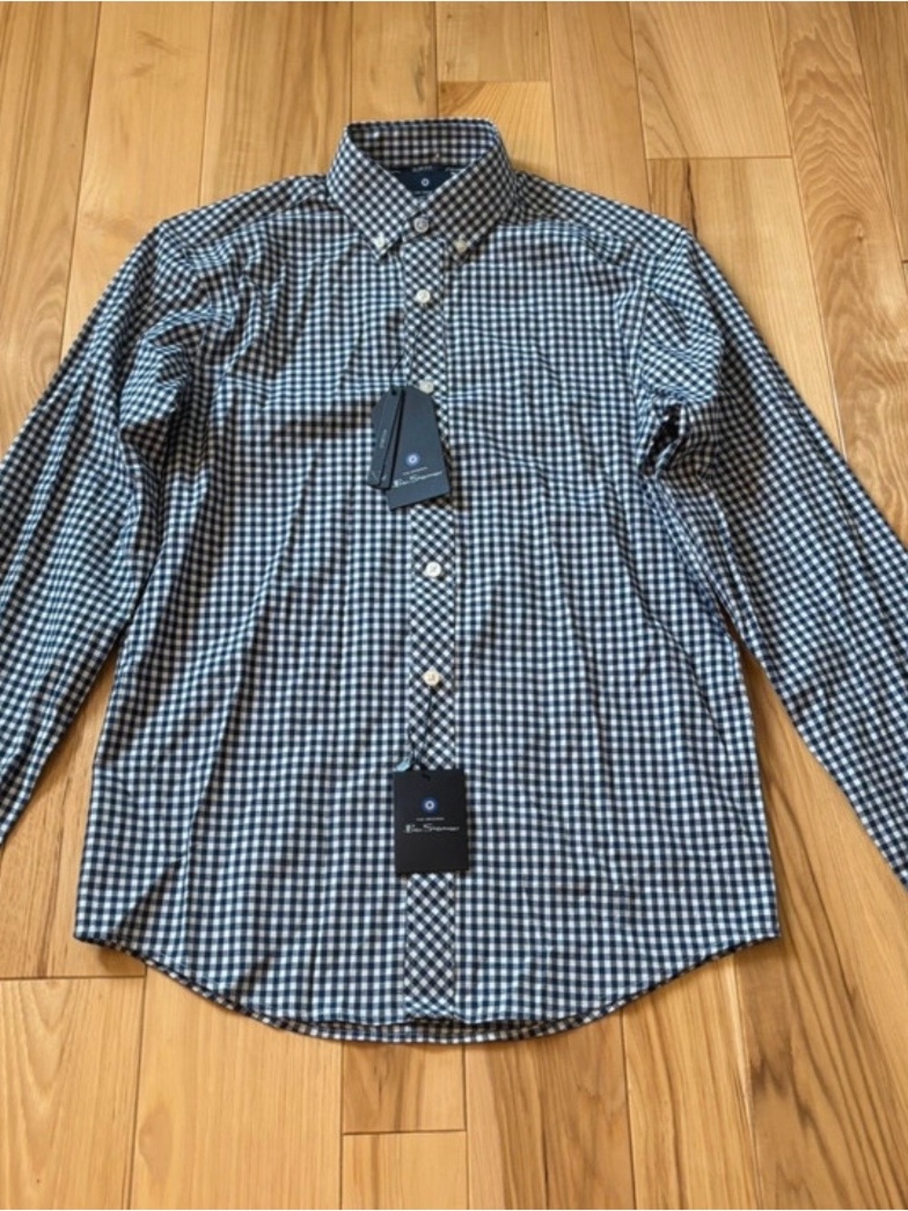 Ben Sherman Navy and White Check Long-Sleeve Button-Down Shirt